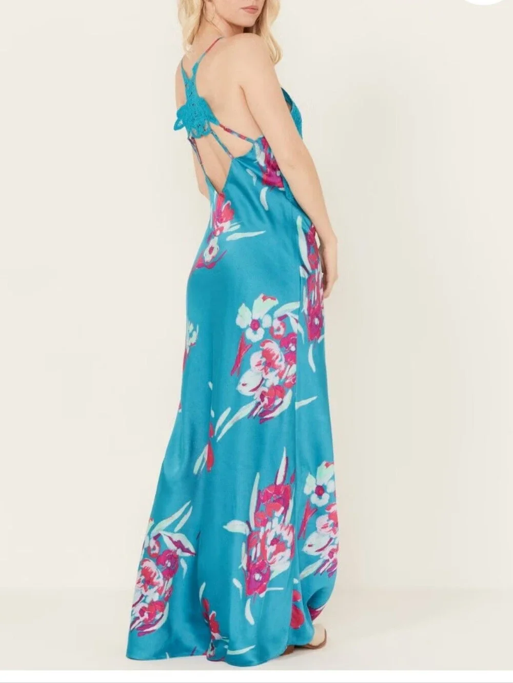 Free People Forever Yours Floral Maxi Dress with Lace Back In River Combo